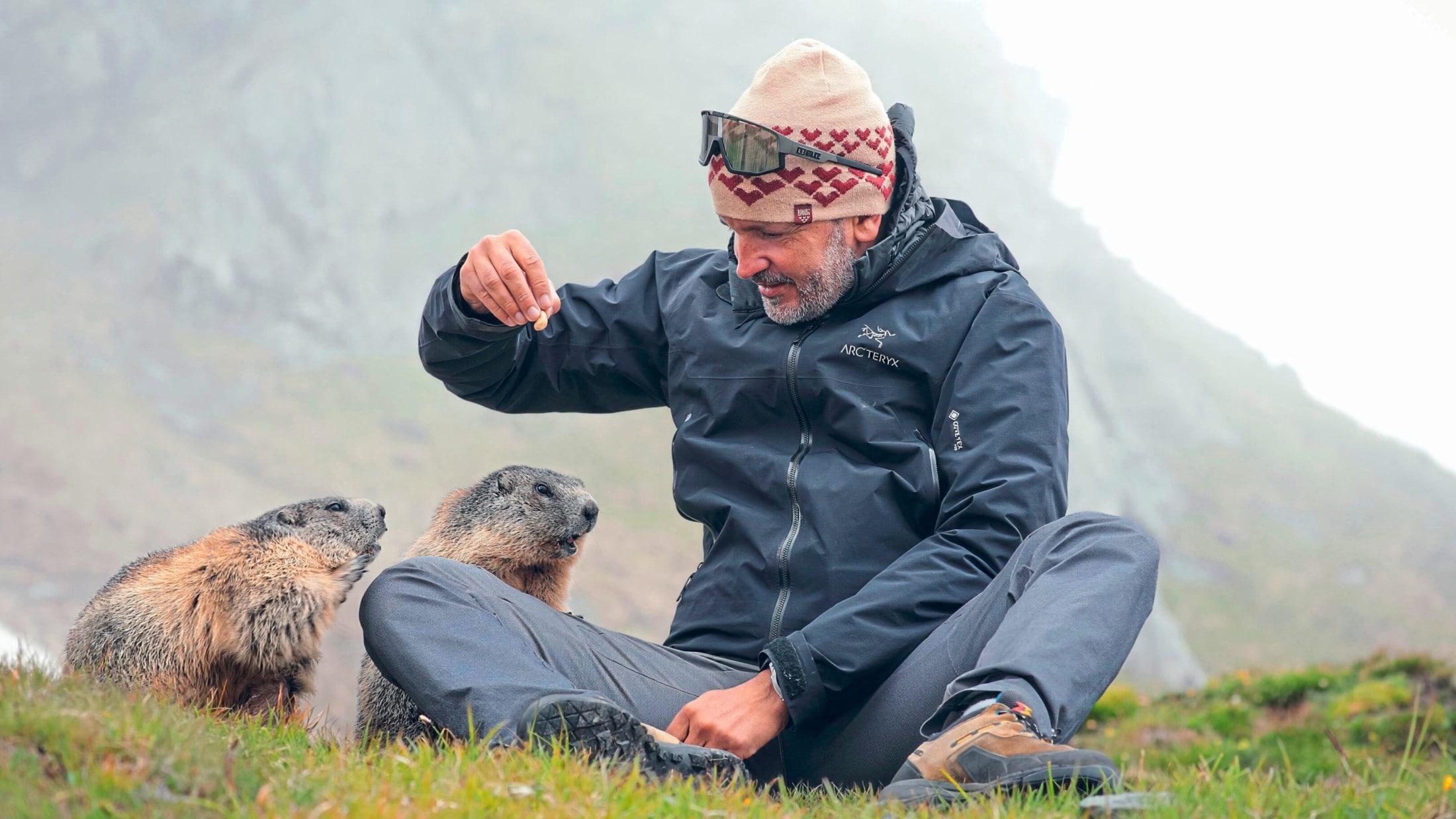 „Bergkrone“-Chef Hannes Wallner mit zwei zutraulichen Murmeltieren – Begegnungen wie diese ...