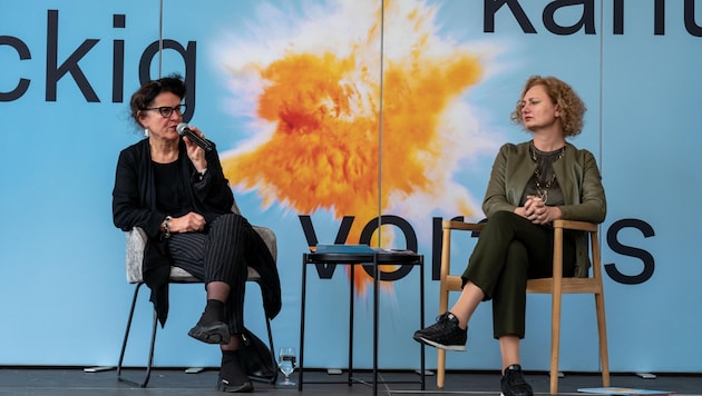 Elisabeth Schweeger, Künstlerische Geschäftsführerin der Kulturhauptstadt Bad Ischl , und Manuela Reichert, kaufmännische Geschäftsführung. (Bild: Veronika Scharinger)