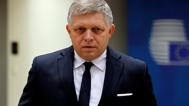 This picture of Robert Fico was taken in February of this year on the sidelines of an EU summit. (Bild: APA/AP)