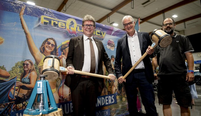 Minister Martin Polaschek, Rektor Peter Moser und Frequency-Veranstalter Harry Jenner sind von dem Projekt begeistert.