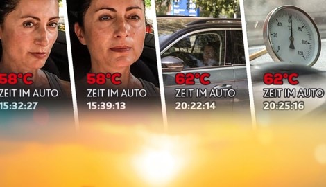 Der Innenraum eines Fahrzeugs kann sich im Sommer innerhalb von Minuten enorm erhitzen. (Bild: krone.tv, Krone KREATIV)