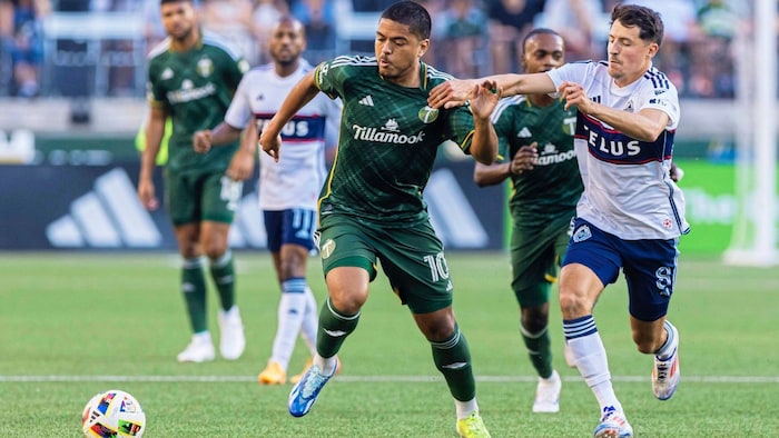 Alessando Schöpf (right) against Portland