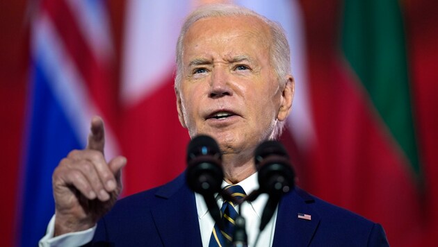 US President Joe Biden at the 75th anniversary of NATO (Bild: ASSOCIATED PRESS)