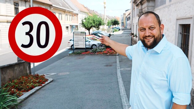 Für das Wildoner Ortszentrum wünscht sich Bürgermeister Christoph Grassmugg Tempo 30. (Bild: Krone KREATIV/Sepp Pail)