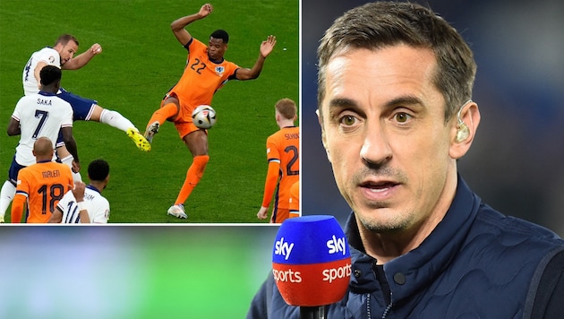 TV pundit Gary Neville criticized referee Felix Zwayer for the penalty whistle for England. (Bild: ASSOCIATED PRESS, APA/AFP/Glyn KIRK)