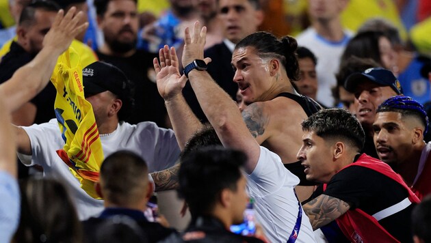 Uruguay star Darwin Nunez got into a fight with Colombian fans in the stands. (Bild: APA/Getty Images via AFP/GETTY IMAGES/Buda Mendes)