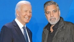 Aktör George Clooney (sağda) Joe Biden hakkında: "Kazanamayacağı tek savaş zamana karşı verdiği savaştır." (Bild: Krone KREATIV/AP)