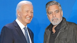 Schauspieler George Clooney (re.) über Joe Biden: „Der einzige Kampf, den er nicht gewinnen kann, ist der Kampf gegen die Zeit.“ (Bild: Krone KREATIV/AP)