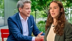 ORF-Moderator Martin Thür und Grünen-EU-Parlamentarierin Lena Schilling kennen sich persönlich gar nicht. (Bild: Krone KREATIV/ORF)