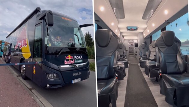 The Red Bull team bus