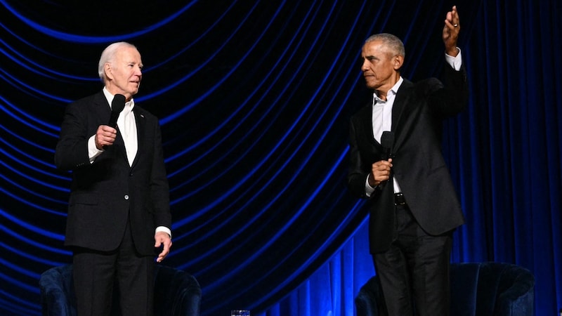 Biden und Obama bei der Spendengala von George Clooney (Bild: AFP/Mandel NGAN)