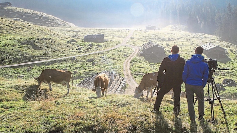 Dreharbeiten auf den Kallbrunnalmen am frühen Morgen.  (Bild: ORF)