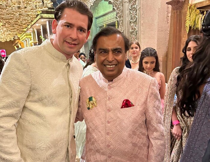 Former Chancellor Sebastian Kurz with Mukesh Ambani, Indian entrepreneur and CEO of the Reliance ...