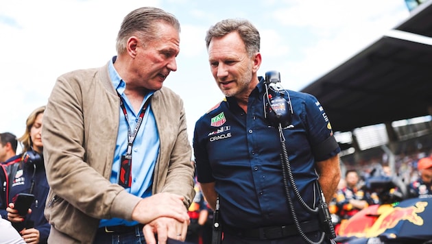 Christian Horner (r.) liegt im Clinch mit Jos Verstappen. (Bild: GEPA/GEPA pictures)