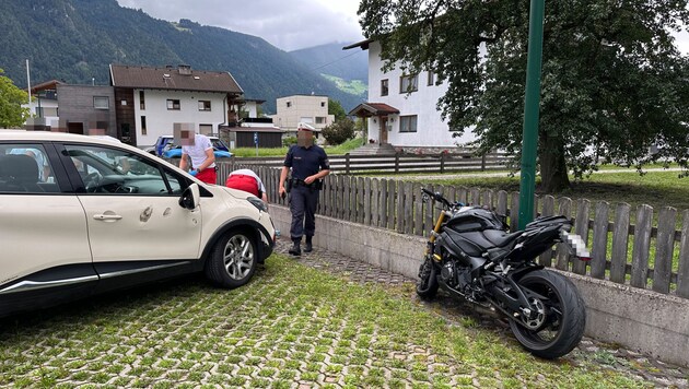 The biker left the road for unknown reasons and crashed into a car.
