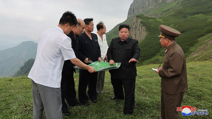 Machthaber Kim Jong Un auf einem Propaganda-Foto aus Nordkorea