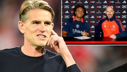 Bayern-Sportdirektor Christoph Freund (li.) freut sich über den Wechsel von Joshua Zirkzee zu Manchester United. (Bild: GEPA pictures, twitter.com/@ManUtd)