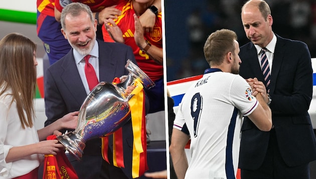 Spain's King Felipe VI celebrated with the trophy, Prince William had to console his players. (Bild: AFP or licensors)