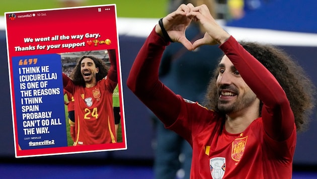 Marc Cucurella had an ironic message for England legend Gary Neville. (Bild: Associated Press, instagram.com/cucurella)