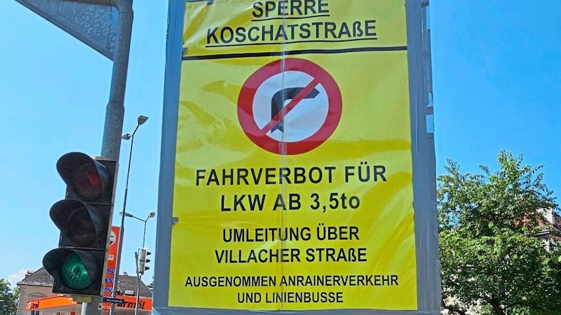 Auch die Koschatstraße ist vom Fahrverbot durch Bauarbeiten betroffen. (Bild: Tragner Christian/Christian Tragner)