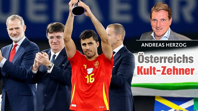 Rodri was the best player for Herzog and UEFA. (Bild: Krone KREATIV, REUTERS/Wolfgang Rattay)