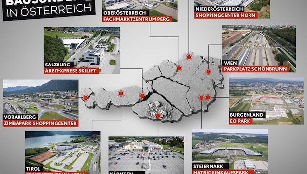 Die NGO Greenpeace hatte im Frühling dazu aufgerufen, arge Beispiele von Bodenversiegelung in Österreich einzureichen. (Bild: Krone KREATIV, Greenpeace)