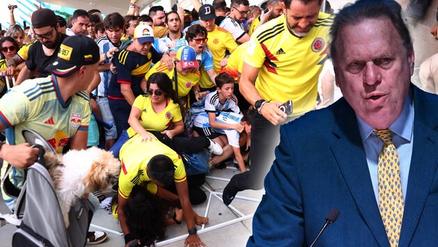 Ramón Jesurún (r.) was arrested during the riots at the Copa America final. (Bild: AFP/APA/Raul ARBOLEDA/GETTY IMAGES/Maddie Meyer)