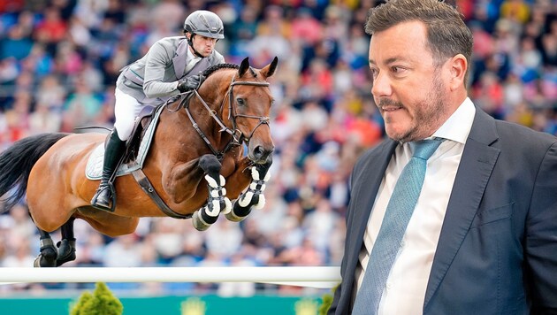 Purchase price: 2.38 million. "Just be Gentle", owned by a Benko foundation since 2023, is ridden by German Olympic starter Christian Kukuk. (Bild: Krone KREATIV/Uwe Anspach/dpa/picturedesk.com, APA/GEORG HOCHMUTH)