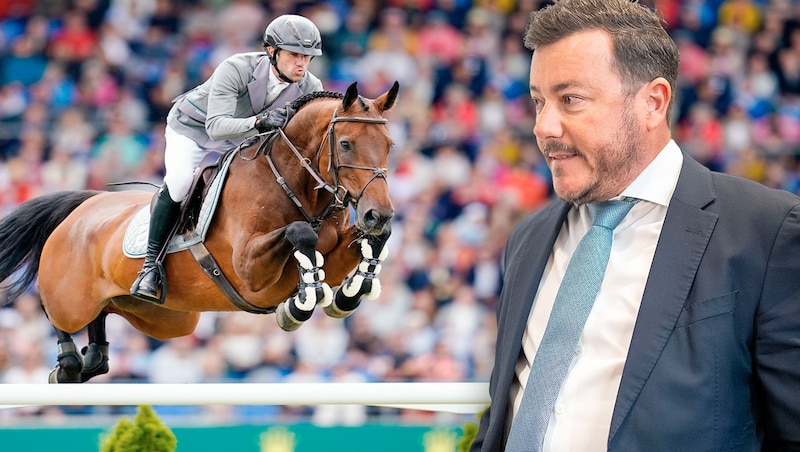 Christian Kukuk will ride the mare "Just be gentle", which was sold to René Benko in 2023, in the Global Champions Tour final on Sunday. (Bild: Krone KREATIV/Uwe Anspach/dpa/picturedesk.com, APA/GEORG HOCHMUTH)