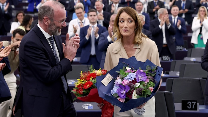 Roberta Metsola mit EVP-Chef Manfred Weber