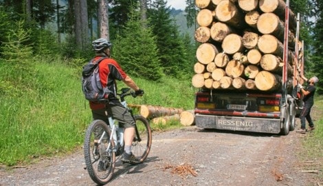 Viele Radfahrer nutzen Alm- und Forstwege, obwohl es oft verboten ist. Das sorgt immer wieder ...
