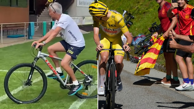 Jose Mourinho (l.) hat Tour-Dominator Tadej Pogacar zu einem Duell herausgefordert.