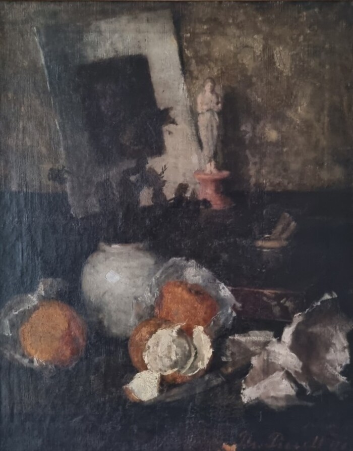 Broncia Koller-Pinell, Still Life with Oranges, Flower Vase and Statuette, 1890