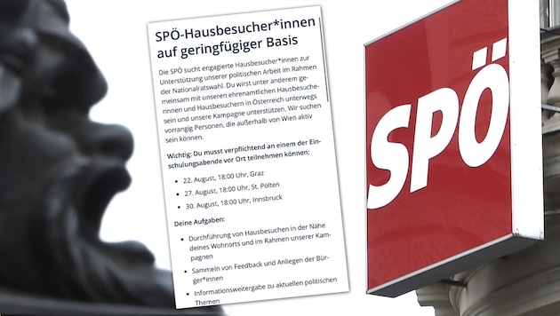 The SPÖ is no longer only looking for door-to-door canvassers within its own party. (Bild: Krone KREATIV/APA/Helmut Fohringer, Screenshot/Karriere.at)