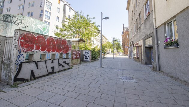 Blick in die Meiselstraße, wo sich die Tat Dienstagnacht ereignet hatte (Bild: APA/TOBIAS STEINMAURER)