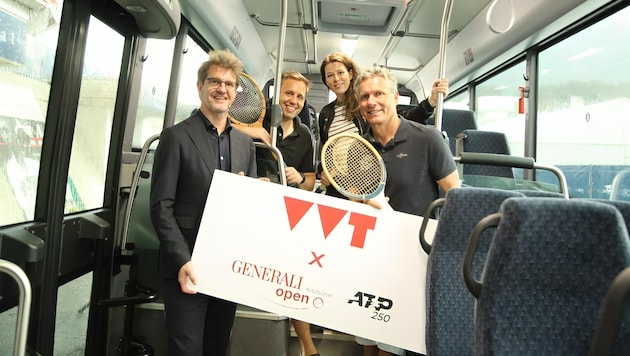 VVT CEO Alexander Jug, Generali Open CEO Florian Zinnagl and Birgit Schmoltner as well as organizer Markus Bodner (from left) are pleased that the cooperation has been successful. (Bild: claudia egger)