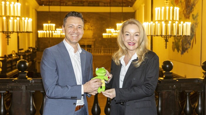 Werner &amp; Mertz Professional CEO Manuel Habicher with Festival President Kristina Hammer.