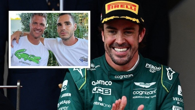 Ralf Schumacher und sein Partner Etienne, Fernando Alonso (Bild: AFP; www.instagram.com/ralfschumacher_rsc)