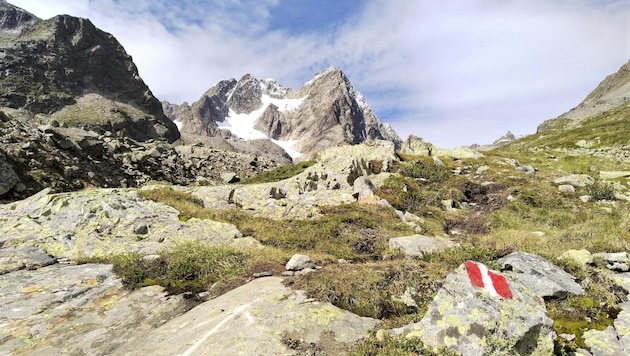 The Watze with its double summit and hanging glacier offers an impressive view on the ascent. (Bild: Peter Freiberger)