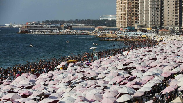 In Alexandria, people are fleeing to the beach in their thousands because of the heat. (Bild: AFP or licensors)