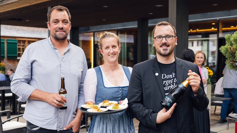 Lukas Dorner (Brauerei Egg), Bianca Hagspiel, Daniel Sailer (Sektkellerei Szigeti) (Bild: mathis.studio)