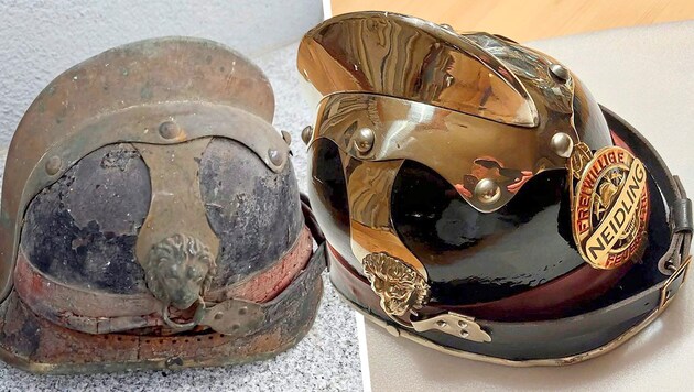 The historic leather helmet was restored with great attention to detail. (Bild: Krone KREATIV/Greßl)