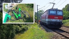 Aus noch unbekannter Ursache war es zu einem Zusammenstoß zwischen einer Radfahrerin und einem Zug gekommen. (Bild: Krone KREATIV/FF Kritzendorf)