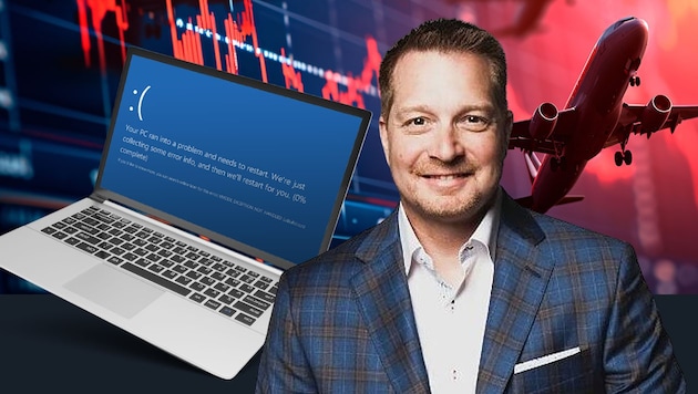 George Kurtz: His company CrowdStrike plunged the world into chaos. (Bild: Krone KREATIV/stock.adobe.com, CrowdStrike)