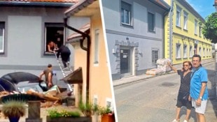 Theresia Steininger und Erich Gross wurden mit einer Leiter vor dem Hochwasser gerettet.
