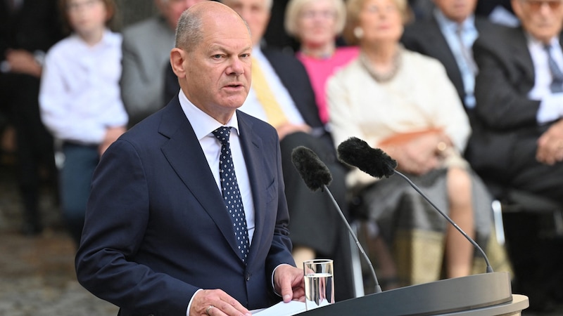 Scholz am 20. Juli bei seiner Rede (Bild: AFP)