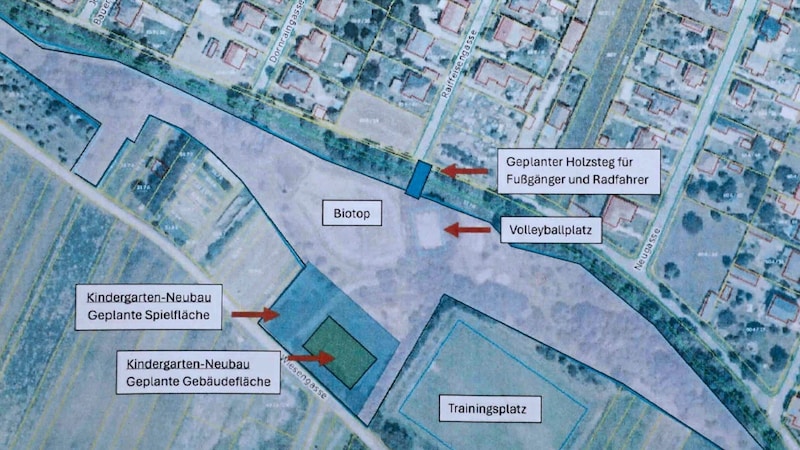 So sieht der Lageplan für den neuen Kindergarten in Horitschon aus. (Bild: Reinhard Judt)