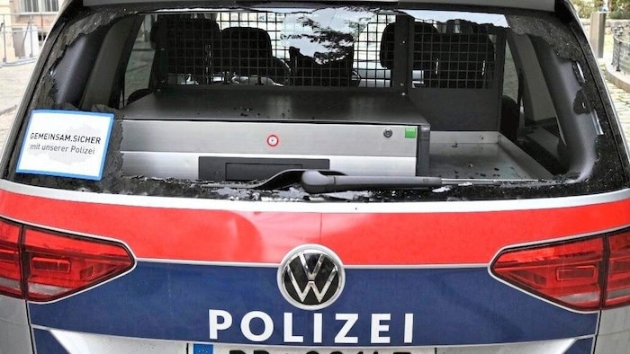 A police car was damaged during the demonstrations.