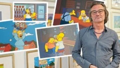 Kunstexperte Sascha Augustin verkauft in seiner Galerie rund 50 Simpsons-Originale – und damit auch ein Stück Fernsehgeschichte. (Bild: Krone KREATIV/Reinhard Holl, Galerie Augustin)