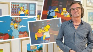 Kunstexperte Sascha Augustin verkauft in seiner Galerie rund 50 Simpsons-Originale – und damit auch ein Stück Fernsehgeschichte. (Bild: Krone KREATIV/Reinhard Holl, Galerie Augustin)